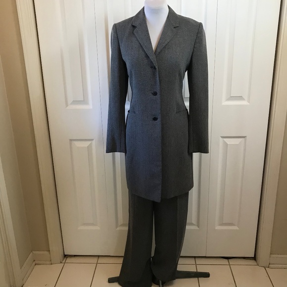 Casual Corner Gray Long Blazer Pant Suit sz 4 - Picture 5 of 7